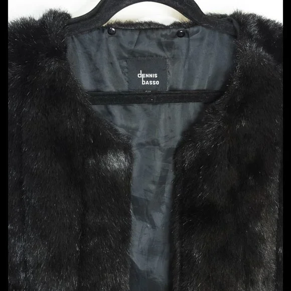 DENNIS BASSO 3X Black Lightwt Faux Fur Vest Lining for Dennis Basso Denim Jacket - Picture 2 of 7